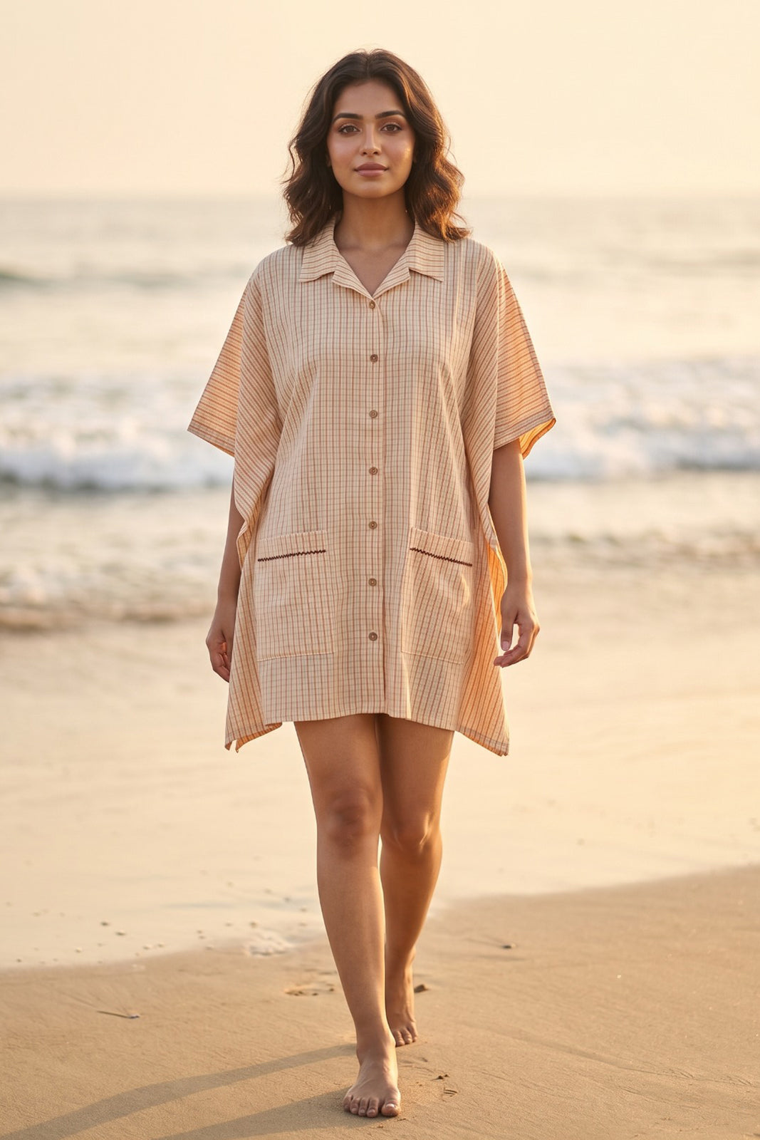 KHADI CHECKS KAFTAN TOP-NVK570