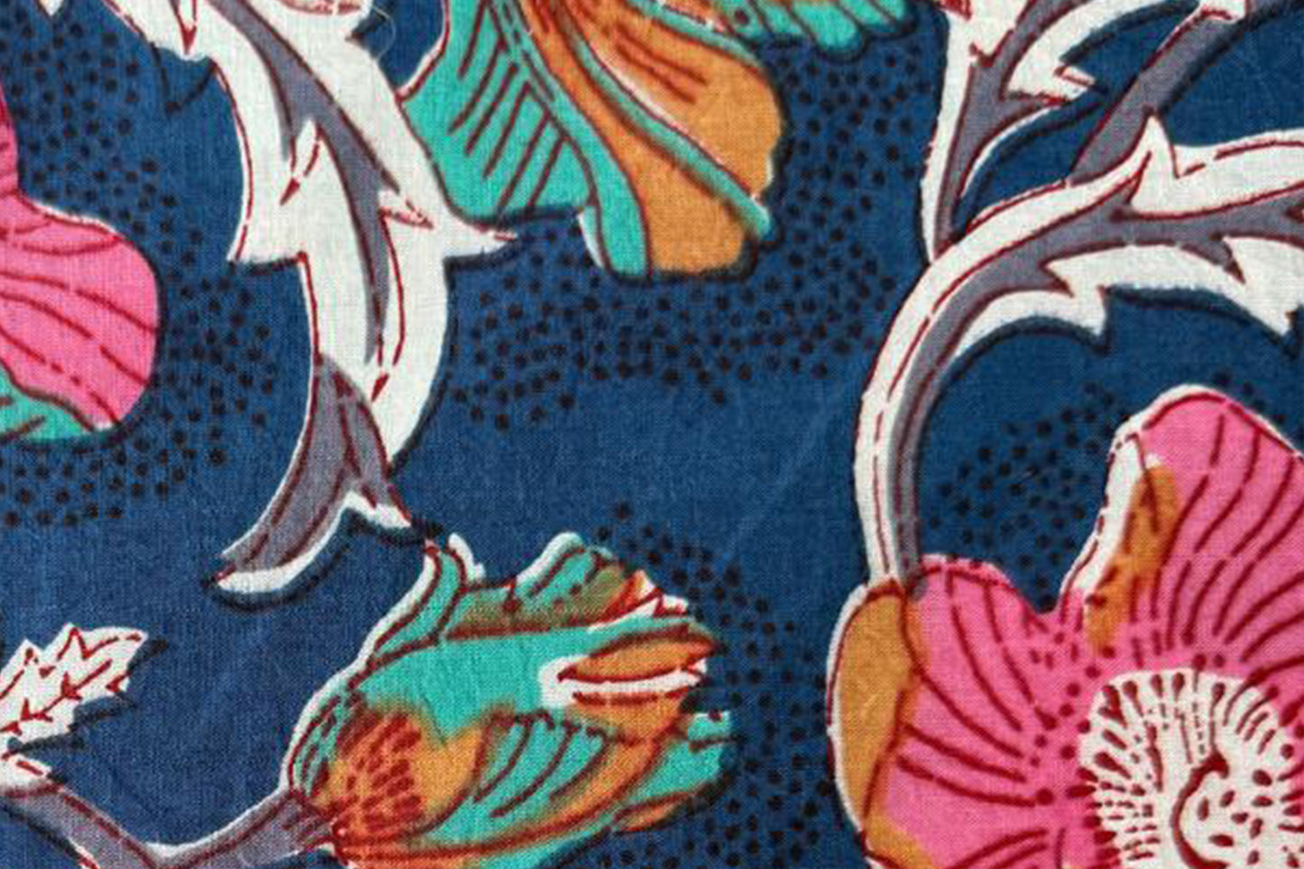 Floral Hand Block Printed Running Fabric Natural Dyed Dress Materiel HF6406