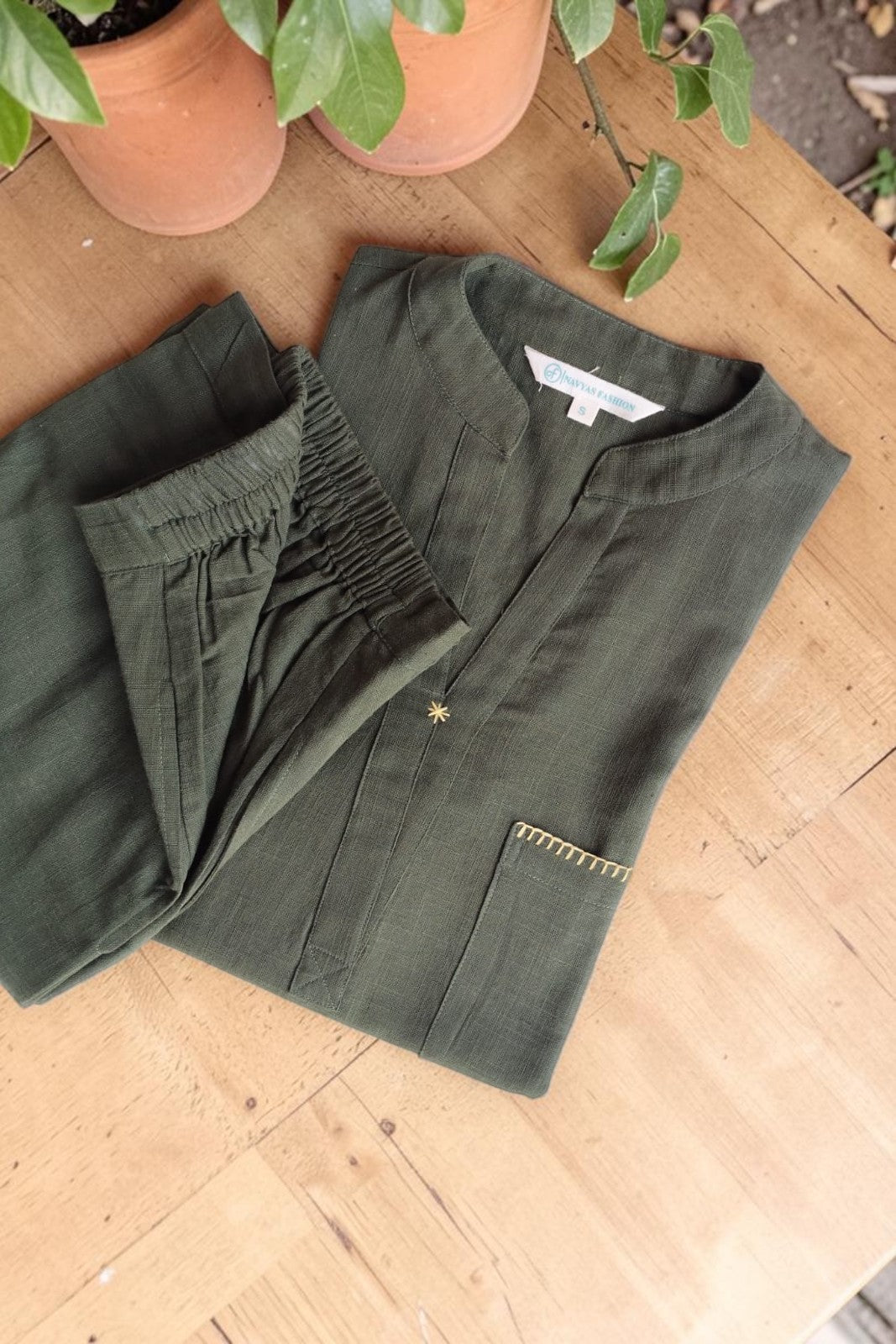 Green Slub Cotton Co-ord Set-NVCD43