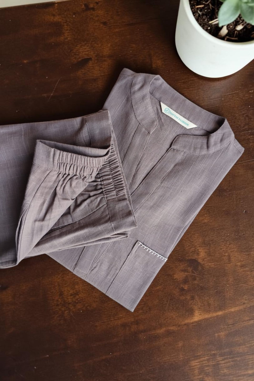 Grey Slub Cotton Co-ord Set-NVCD45