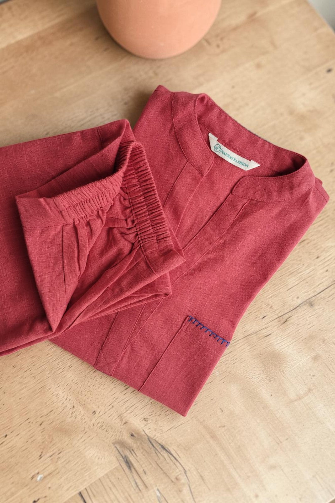 Rust Slub Cotton Co-ord Set-NVCD44