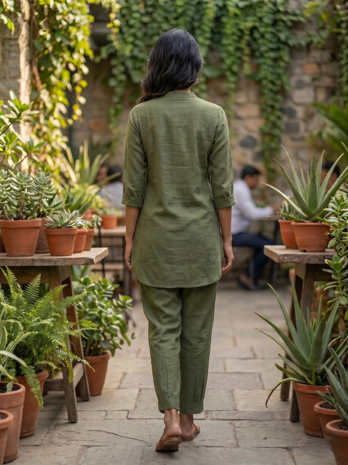 Green Slub Cotton Co-ord Set-NVCD43