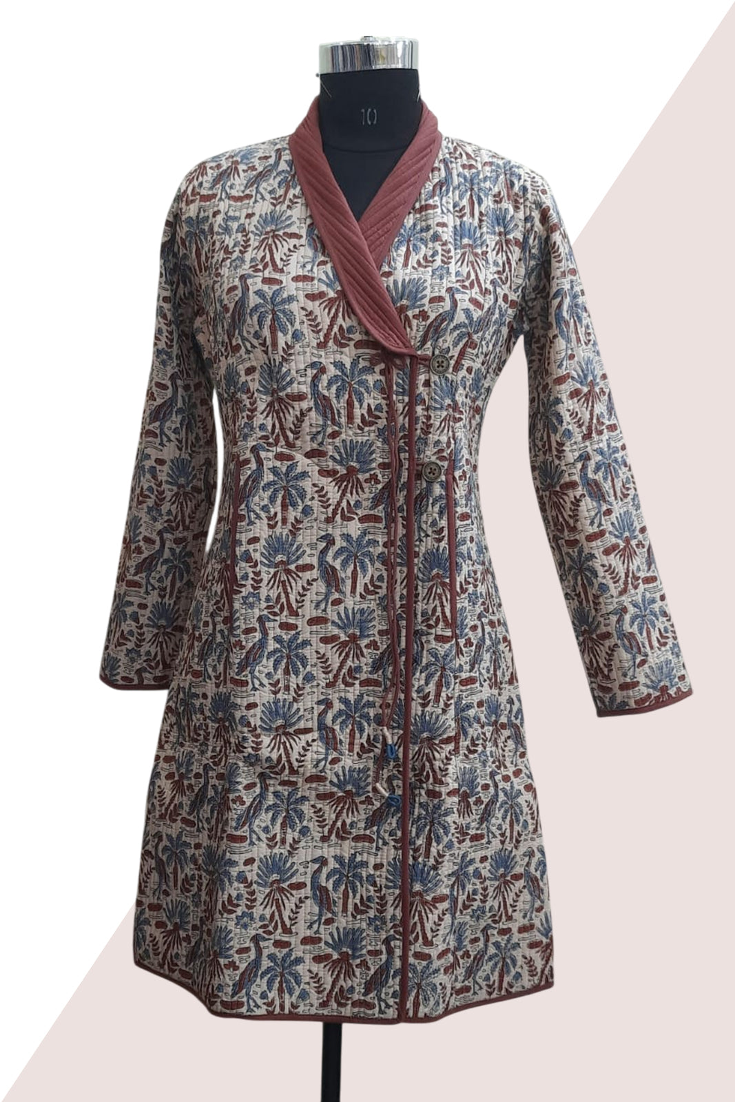 Bagru Red Angrakha Quilted Coat-NVQJ646