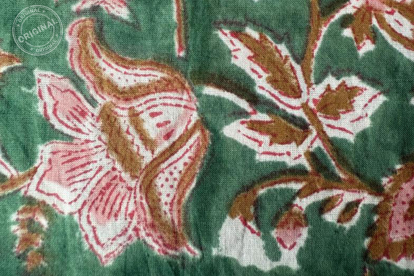 Floral Hand Block Printed Running Fabric Natural Dyed Dress Materiel HF6404