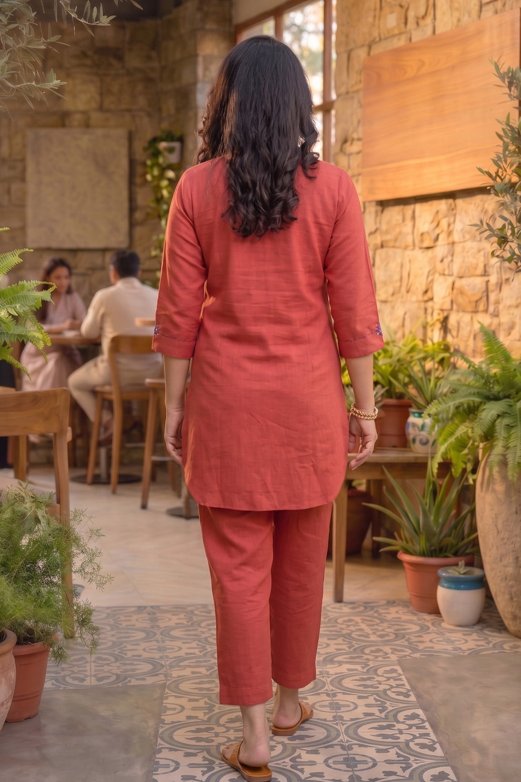Rust Slub Cotton Co-ord Set-NVCD44