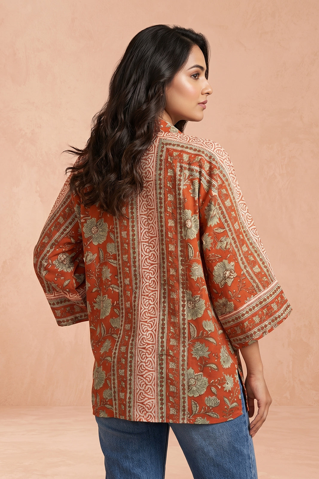Orange Flair Sleeve Cotton Top-NFT161