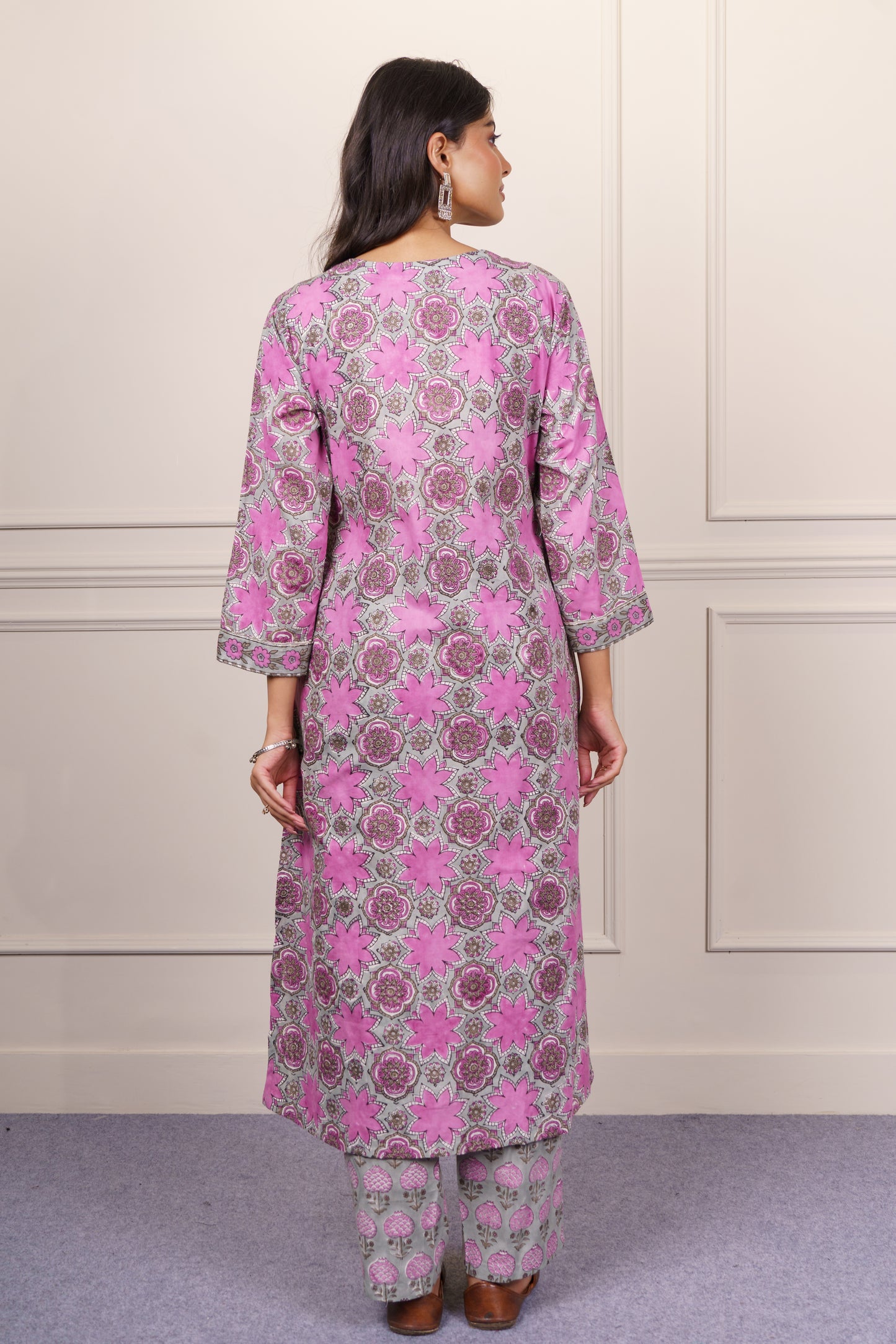 Pink Grey A Line Kurta Set-KS789