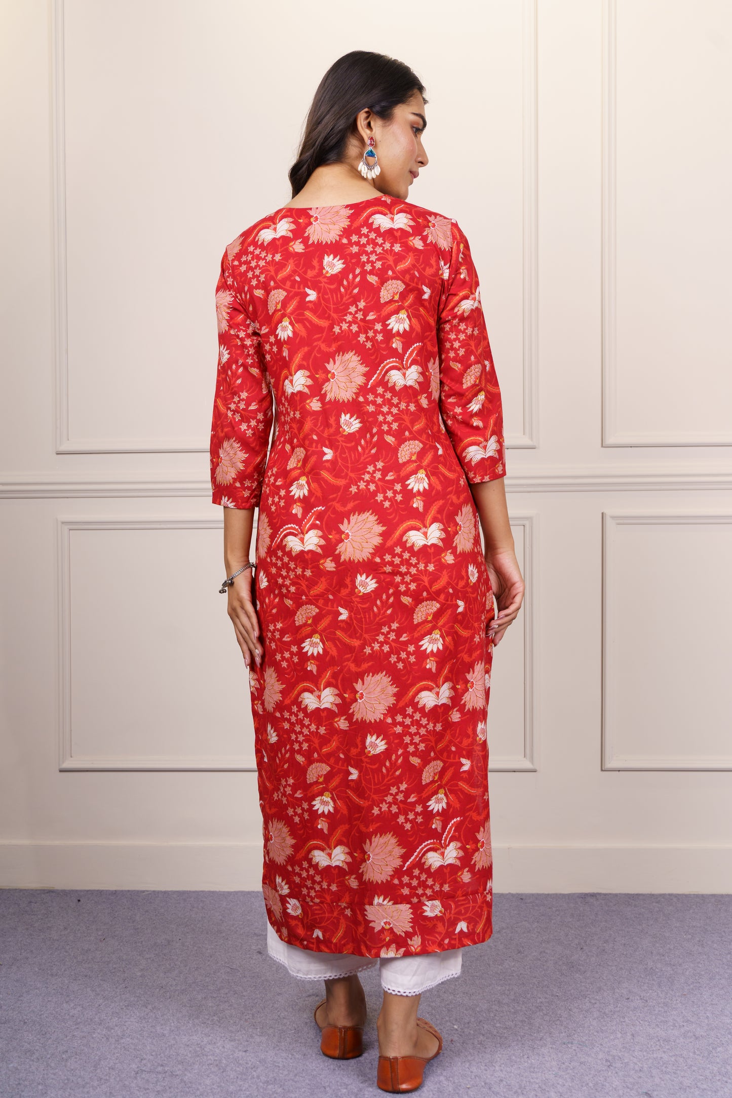 Red Floral Cotton Kurta Set-KS810