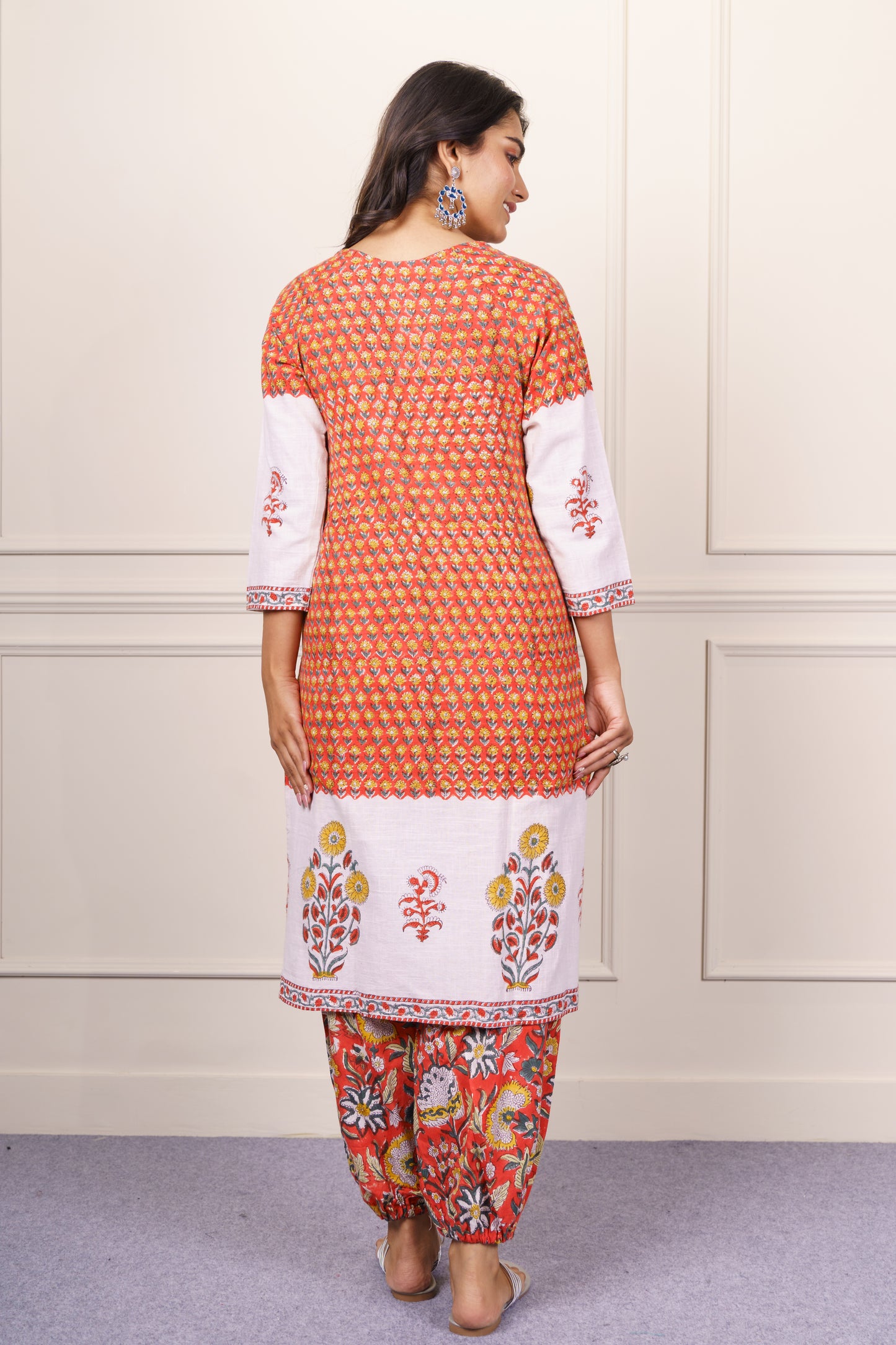 Orange White Kurta Dupatta Set-KS822