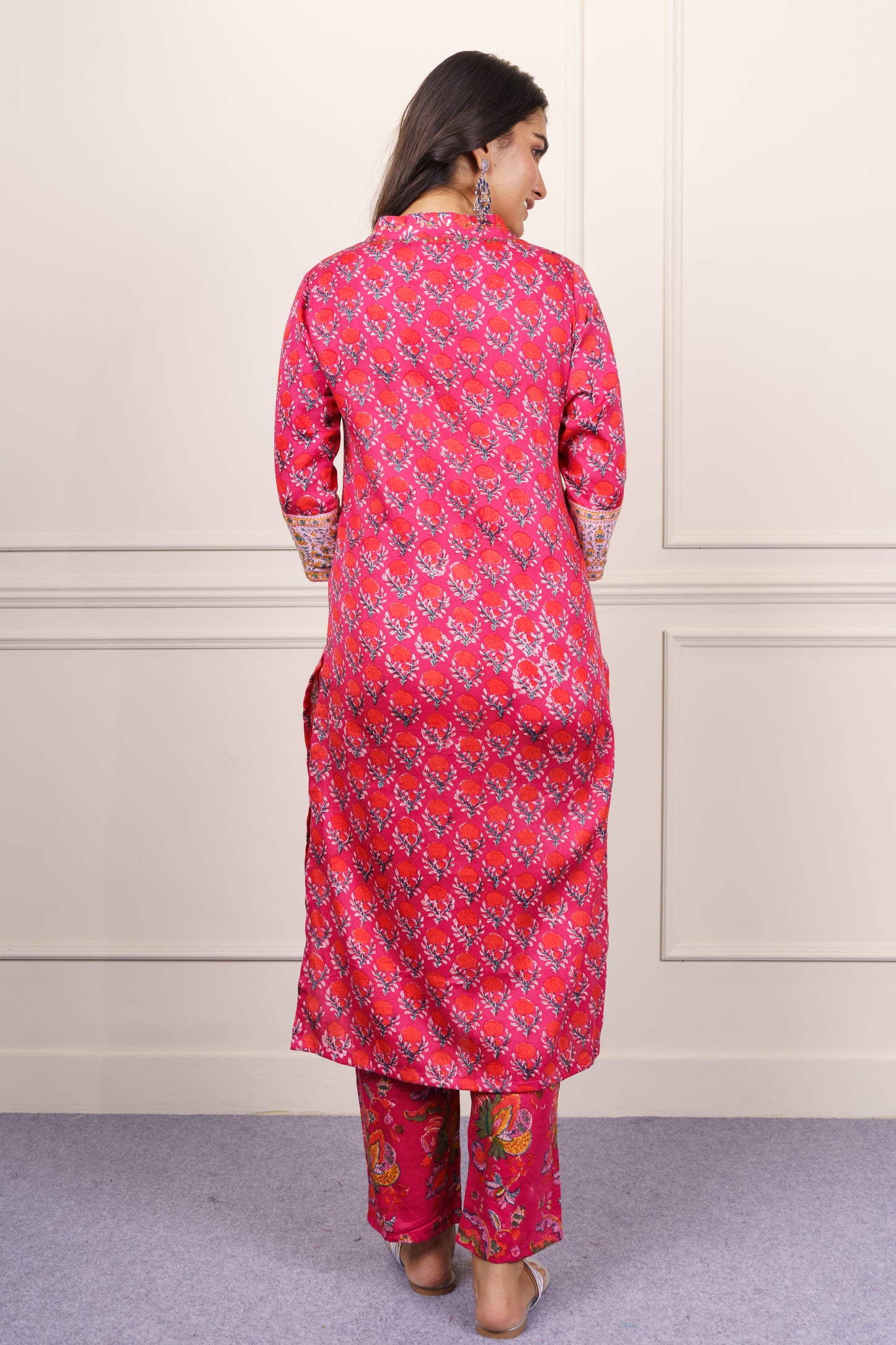 Red Pink Floral Kurta Dupatta Set-KS818