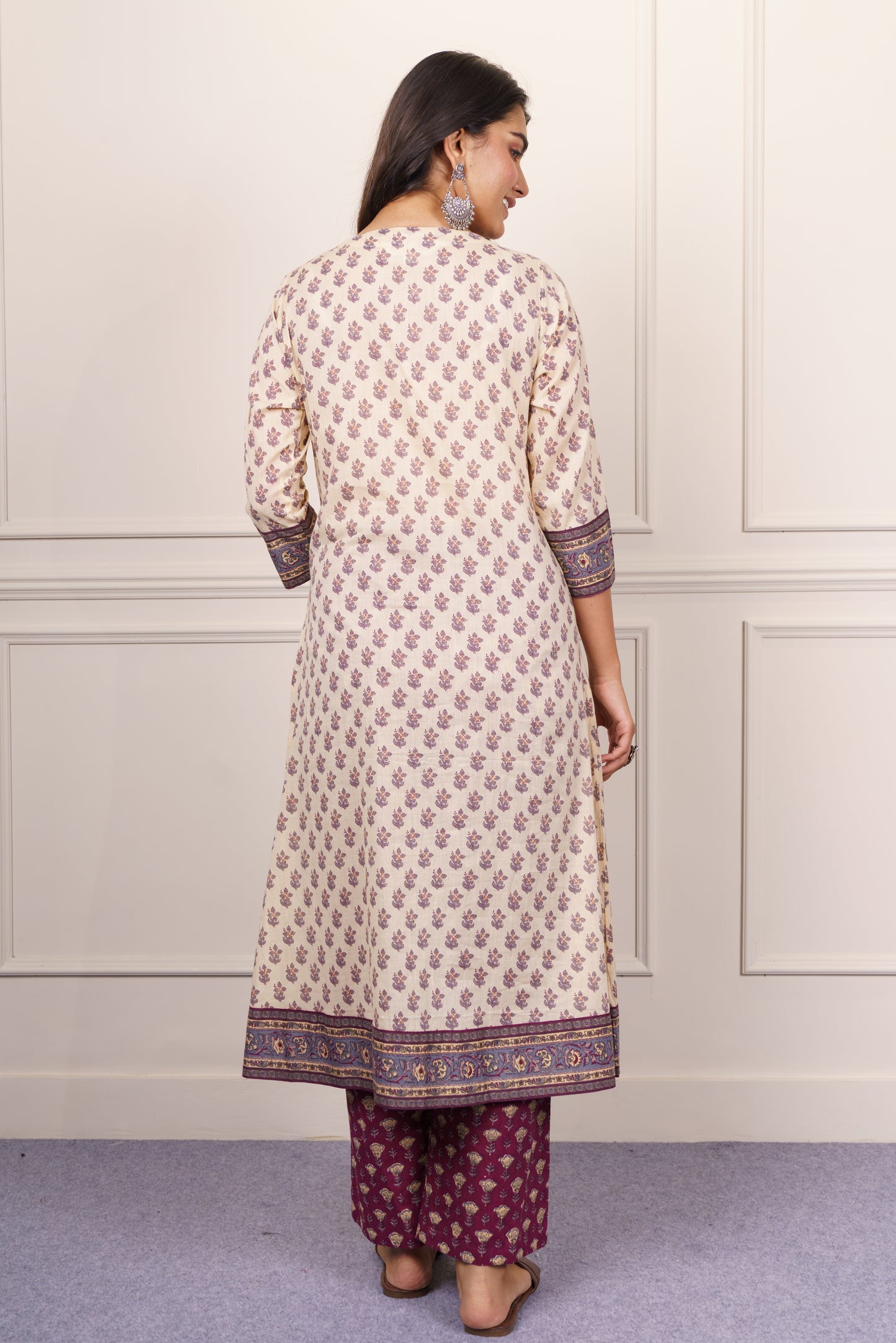 Off-White Base Purple Maroon Kurta-KS832