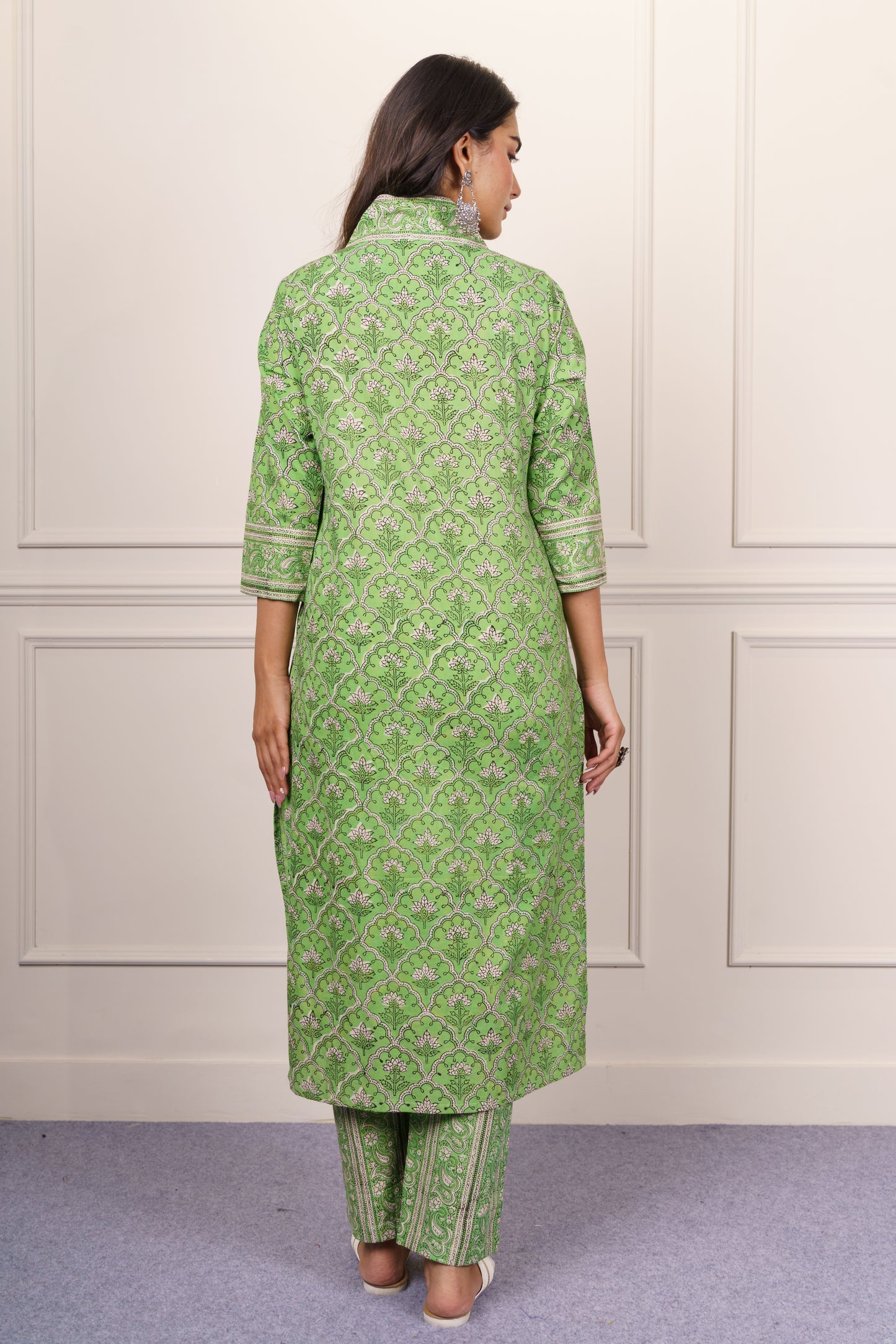Green Mughal Motif Kurta Set-KS853