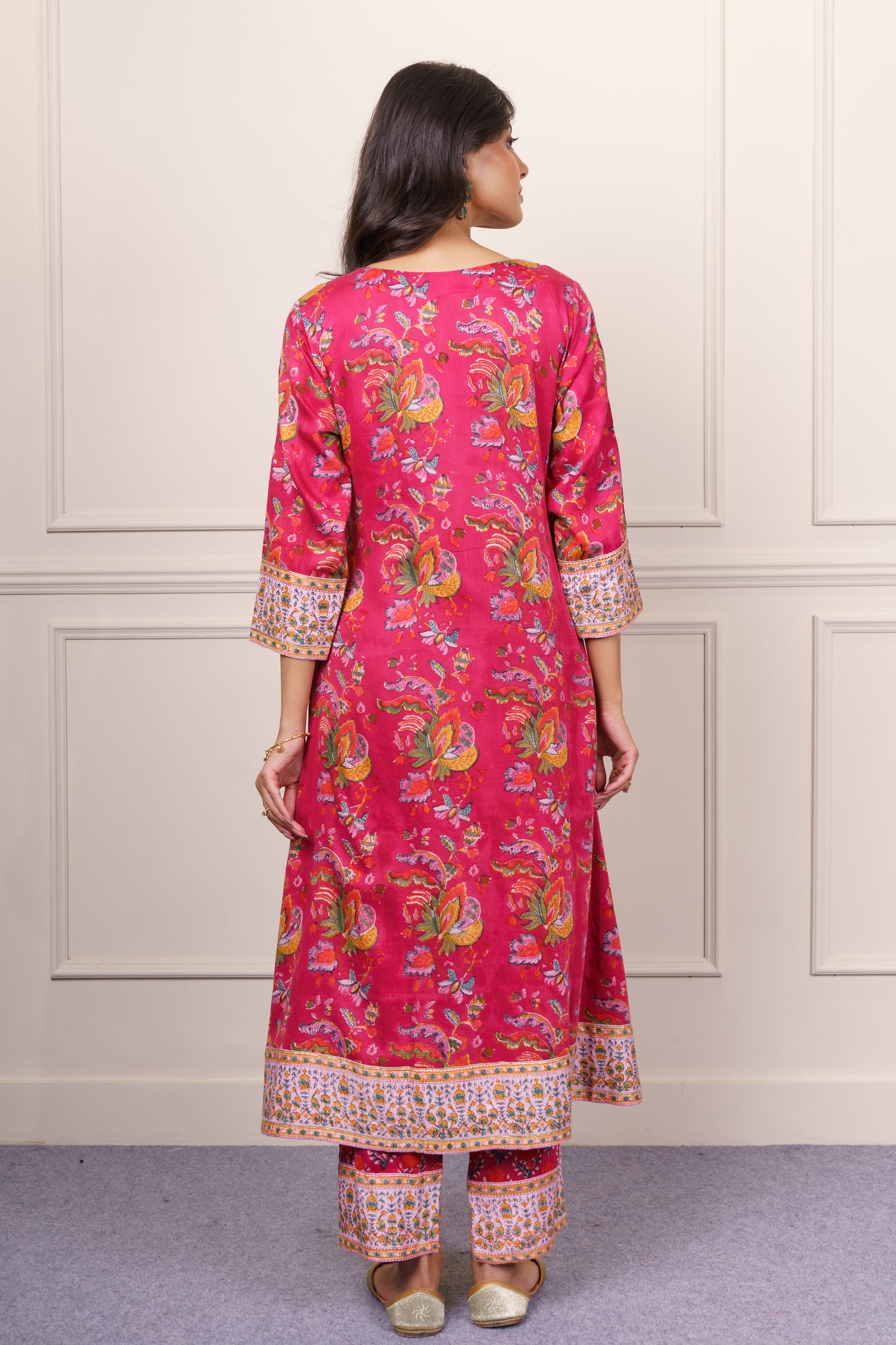 Deep Pink Floral Kurta-KS831