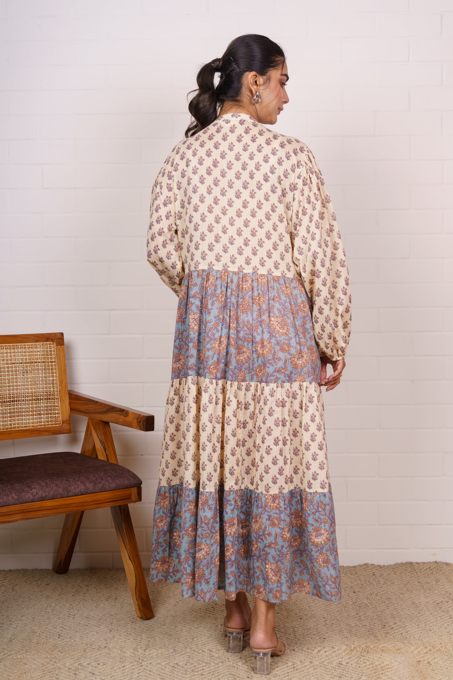 Vintage Block Tiered Maxi Dress-NFD81