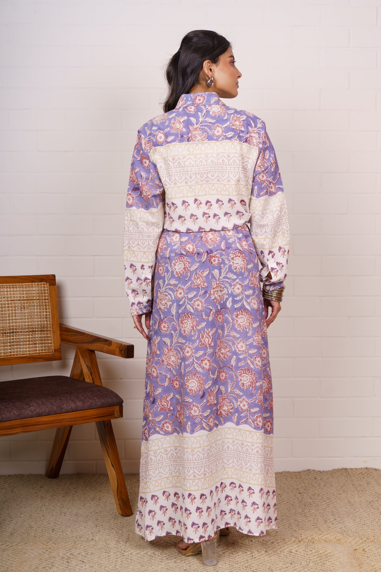 Lilac Floral Panelled Maxi Dress-NFD85