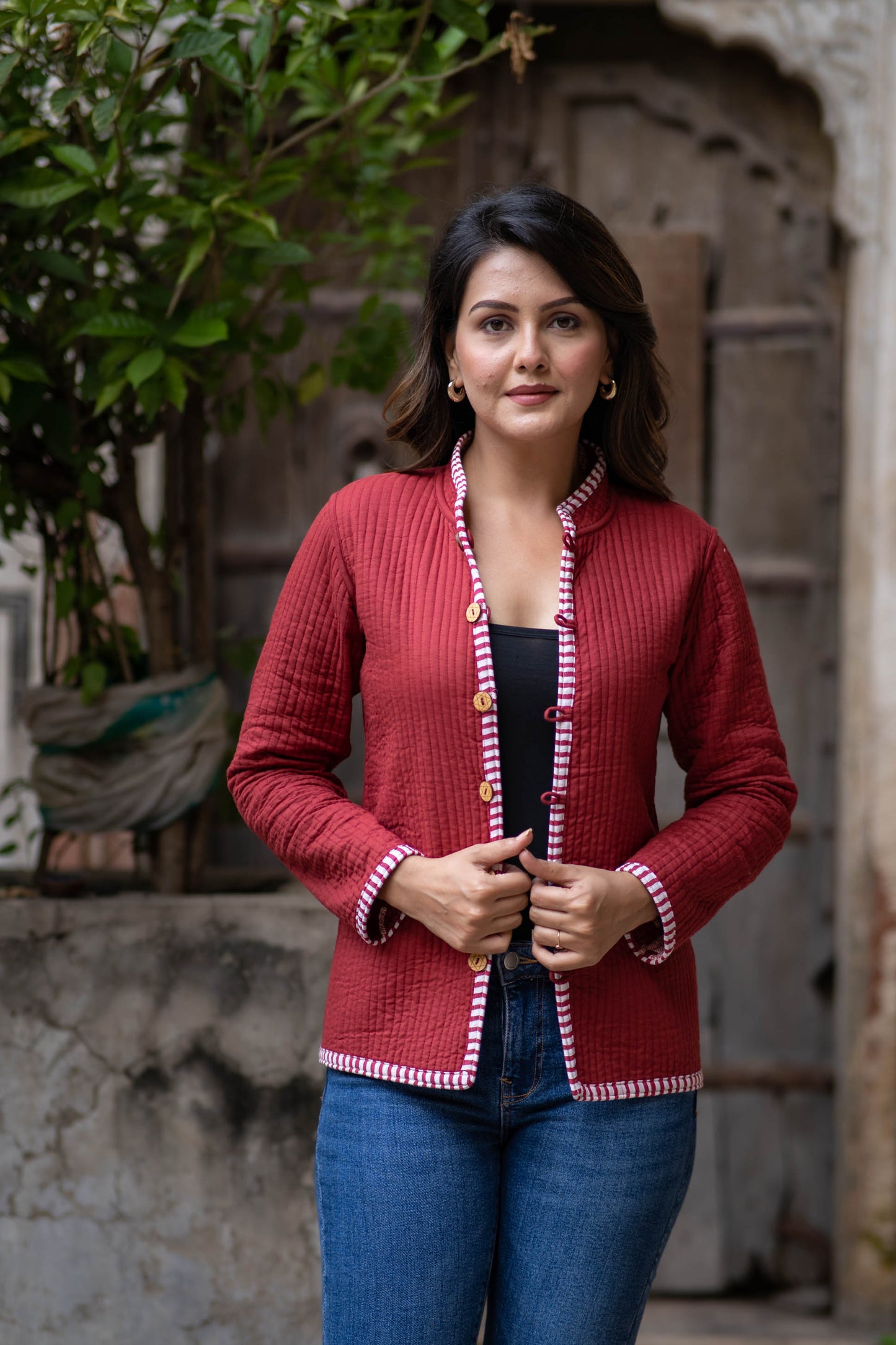 Animal Block Printed Reversible Quilted Jacket-NVQJ534