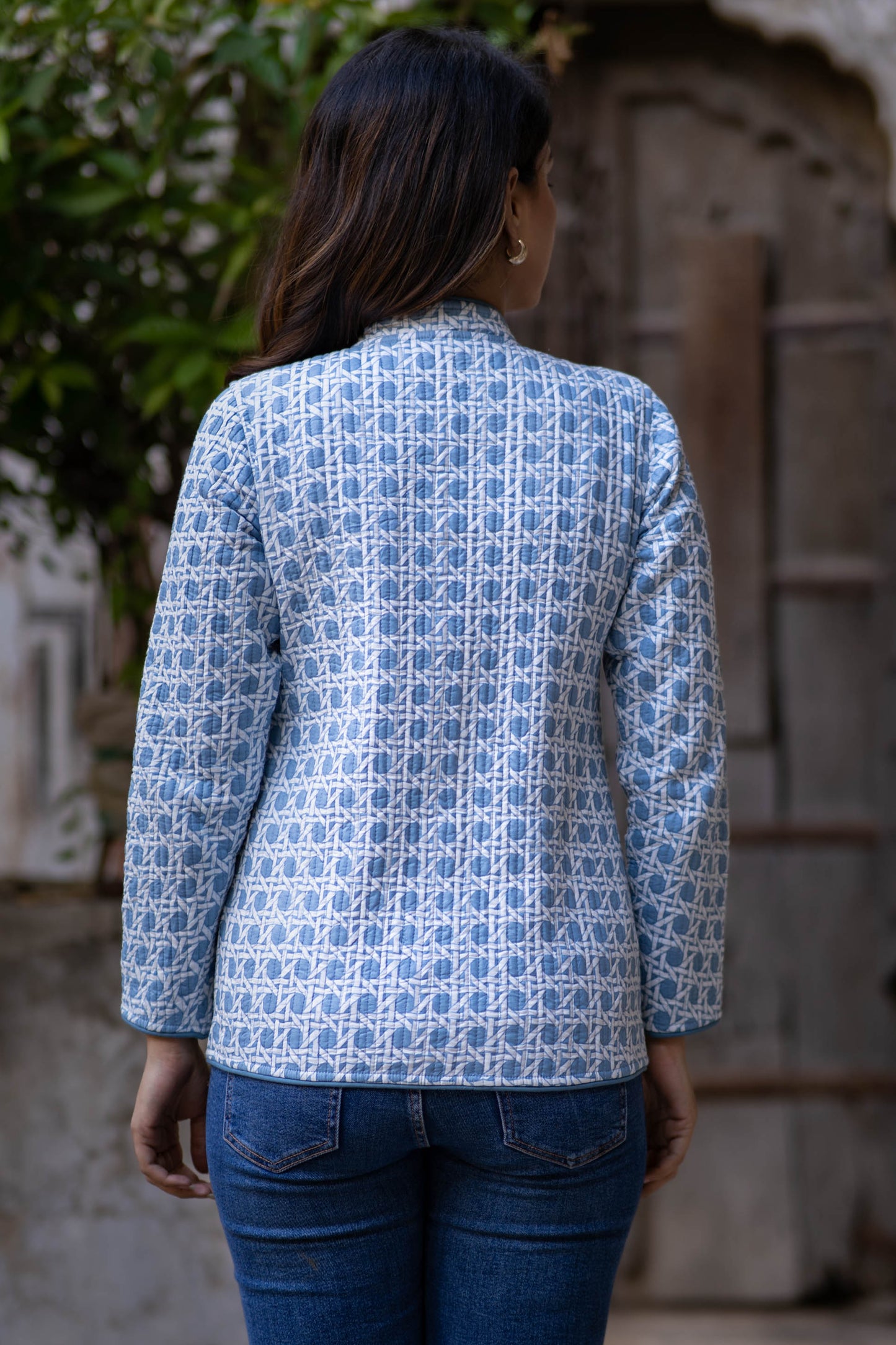 Floral Block Printed Reversible Quilted Jacket-NVQJ532