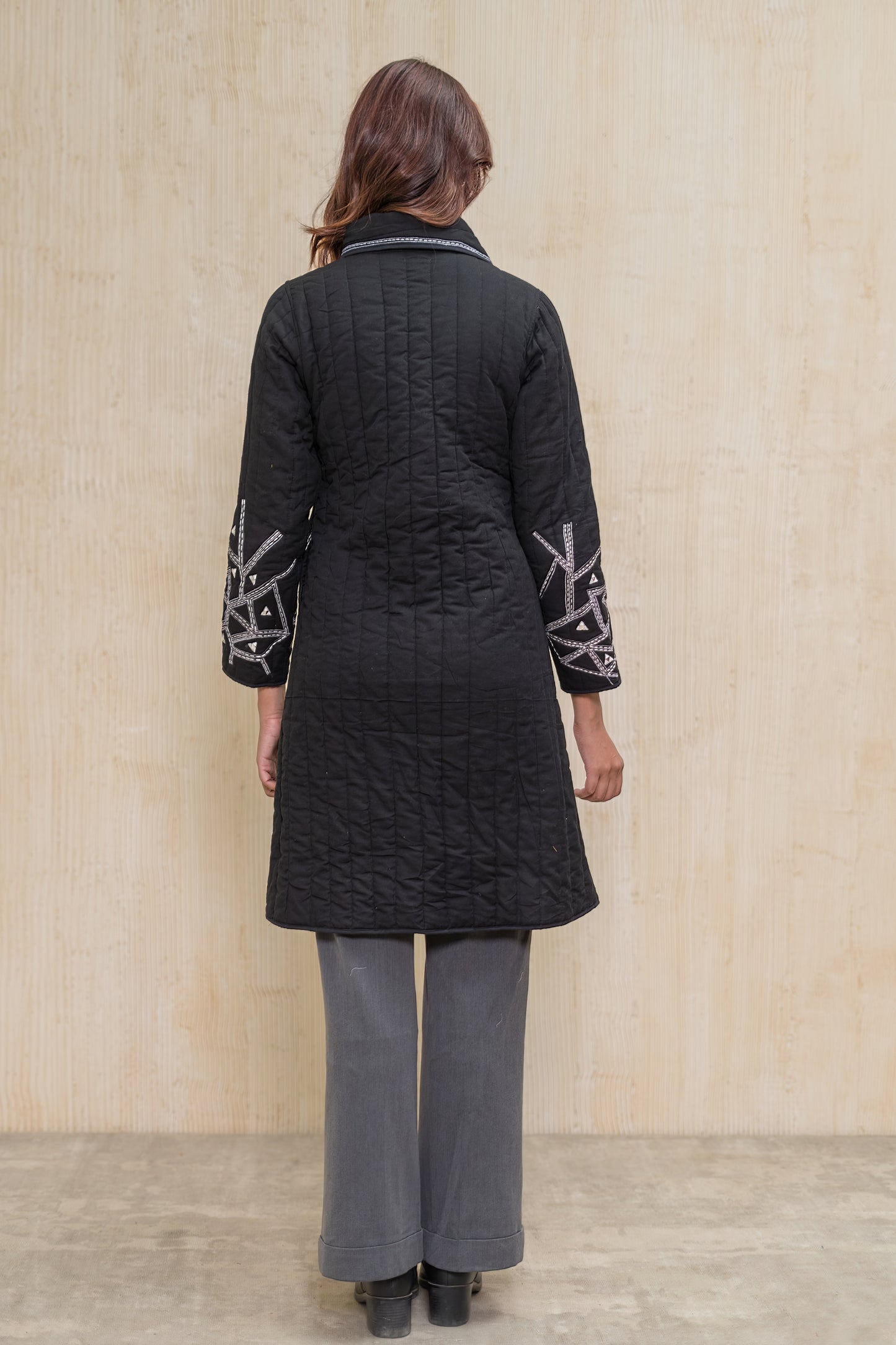Black Embroidered Quilted Jacket-NVQJ613