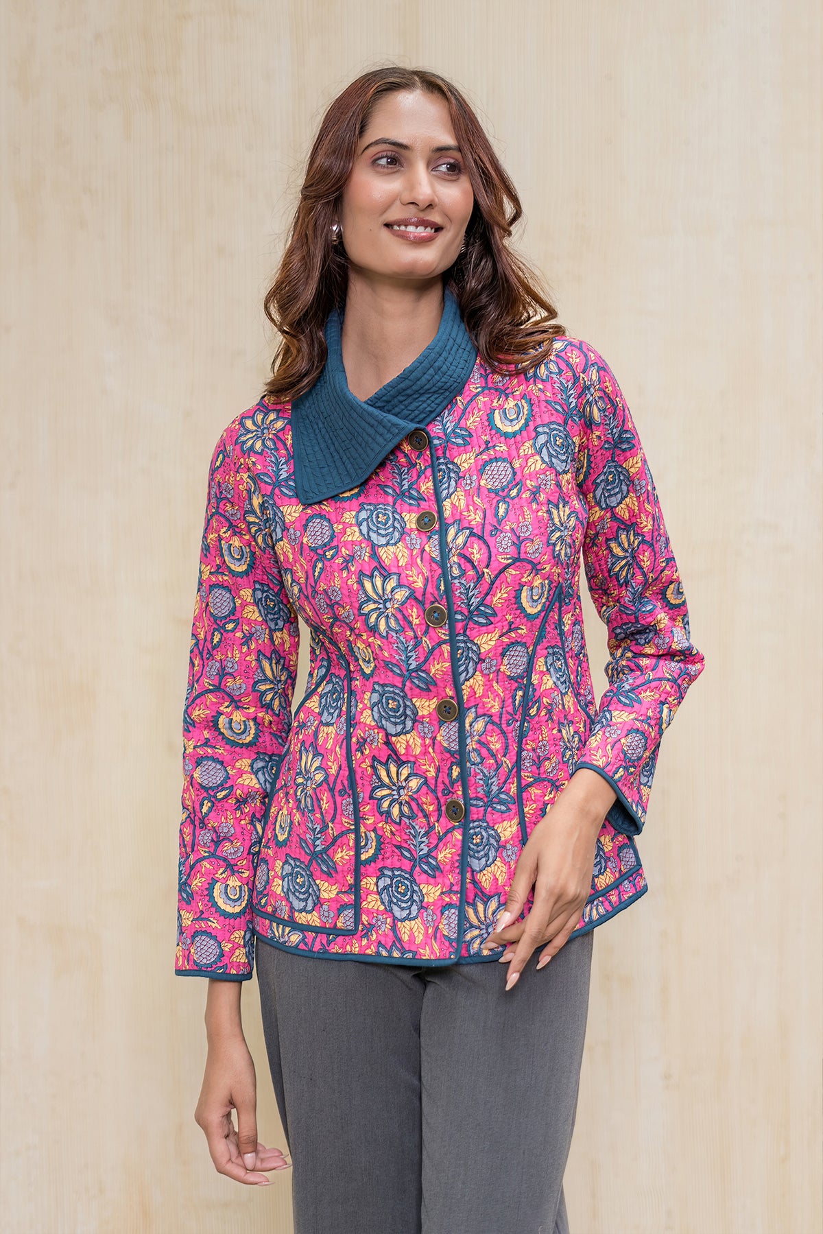 Pink Bukhara Quilted Jacket-NVQJ615