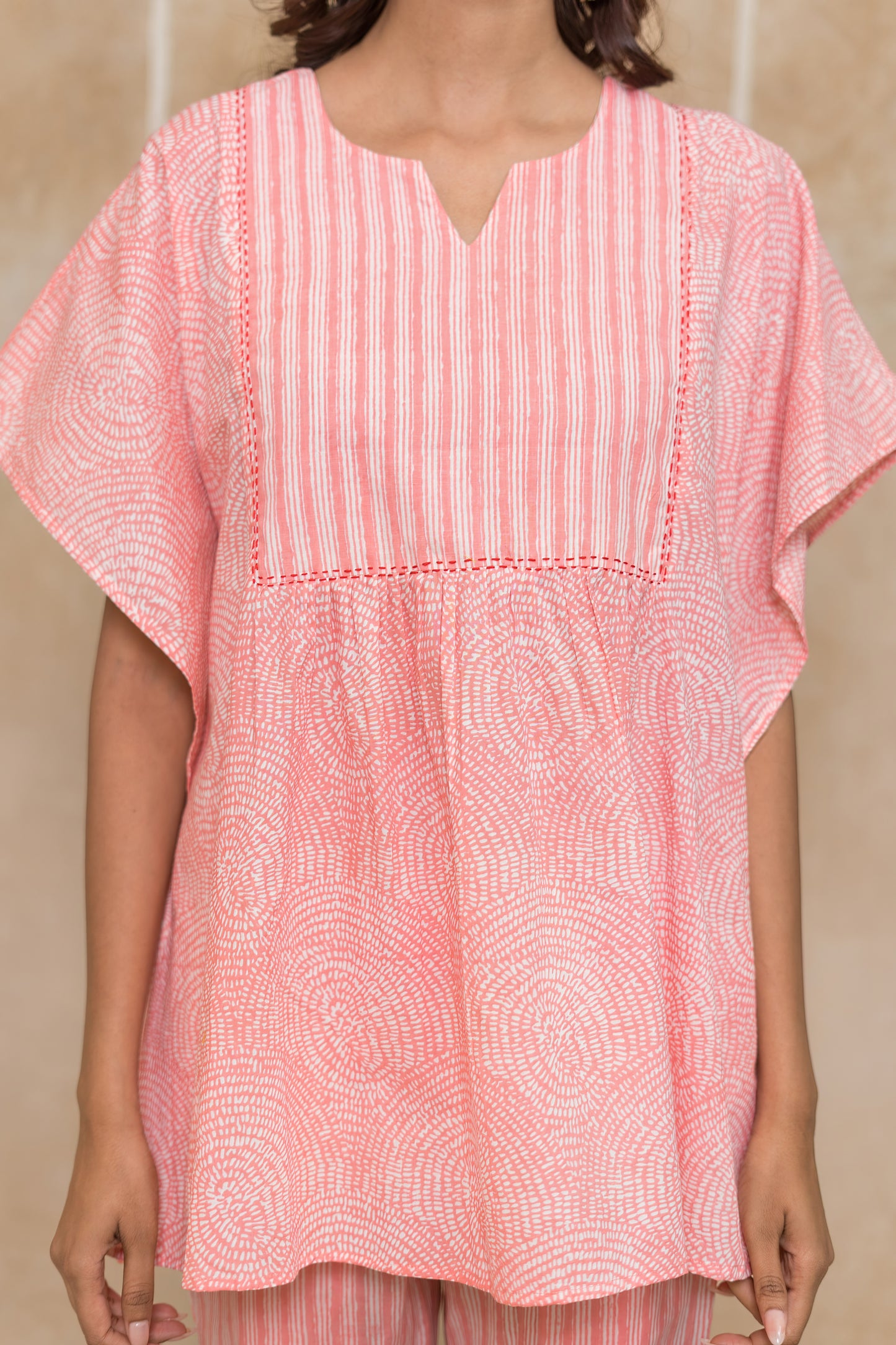 PEACH PRINTED KAFTAN TOP-NVK542