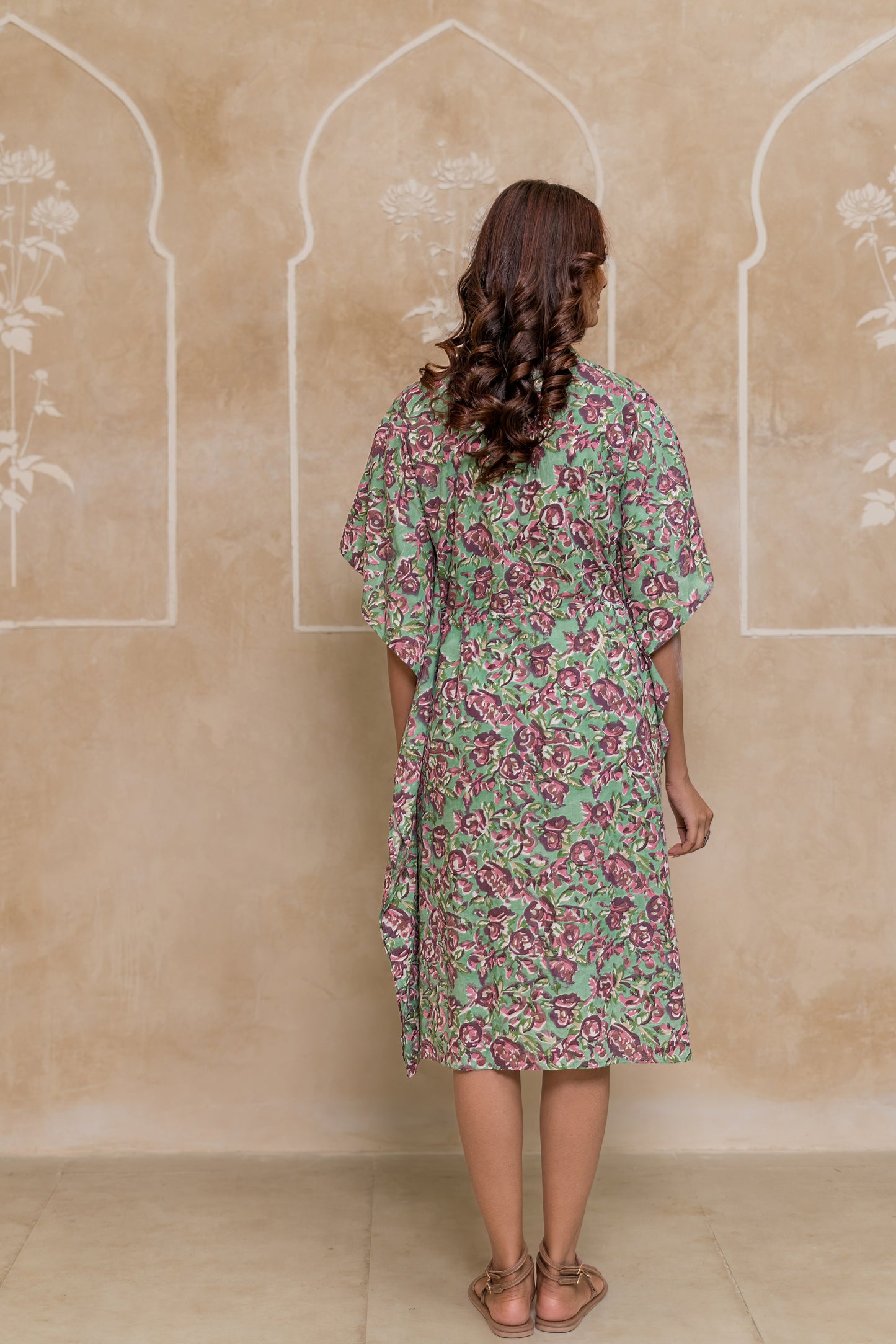 Green Hand Block Printed Cotton Kaftan -NVK543