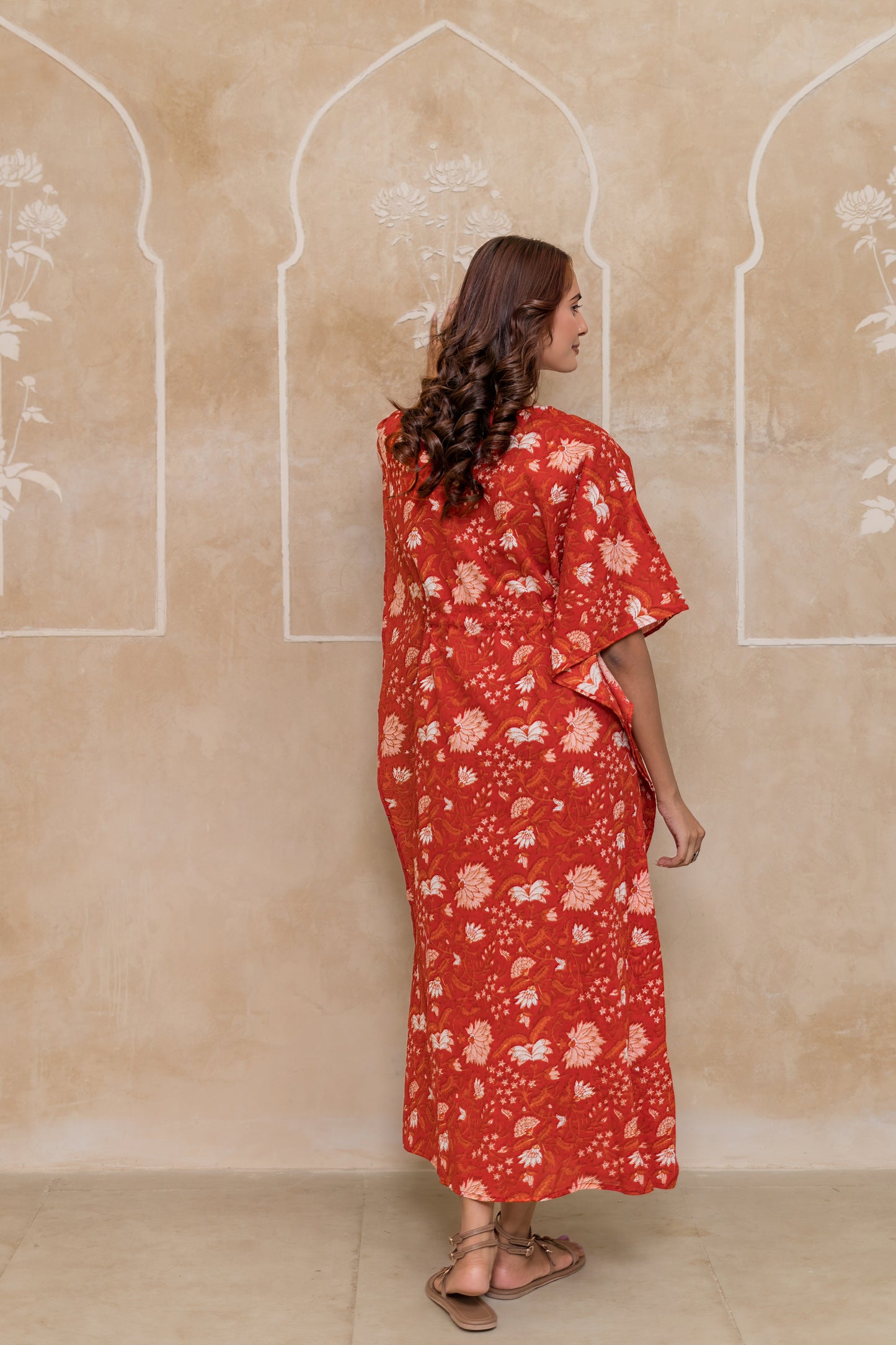 Red Floral Printed Kaftan Dress- NVK552