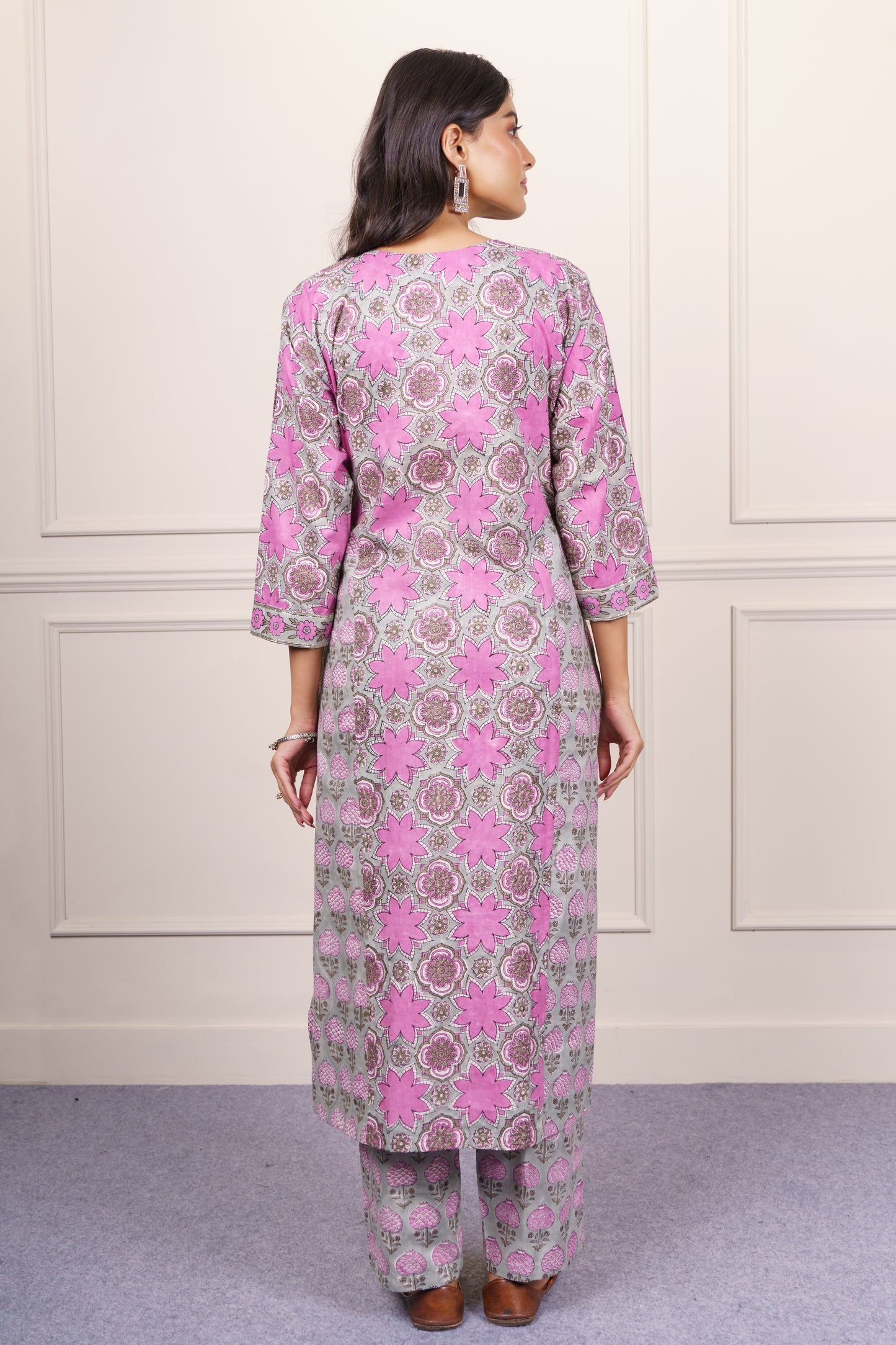 Pink Floral Printed kurta Set-KS808