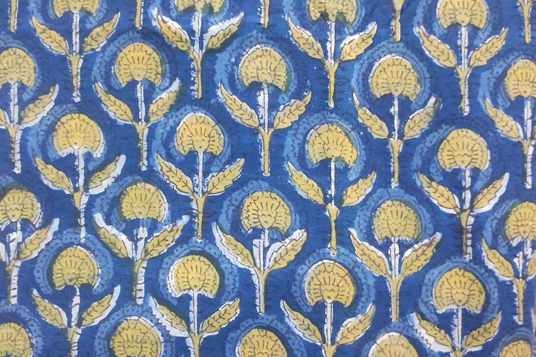 BAGRU FLORAL HAND BLOCK PRINTED COTTON FABRIC-HF6380