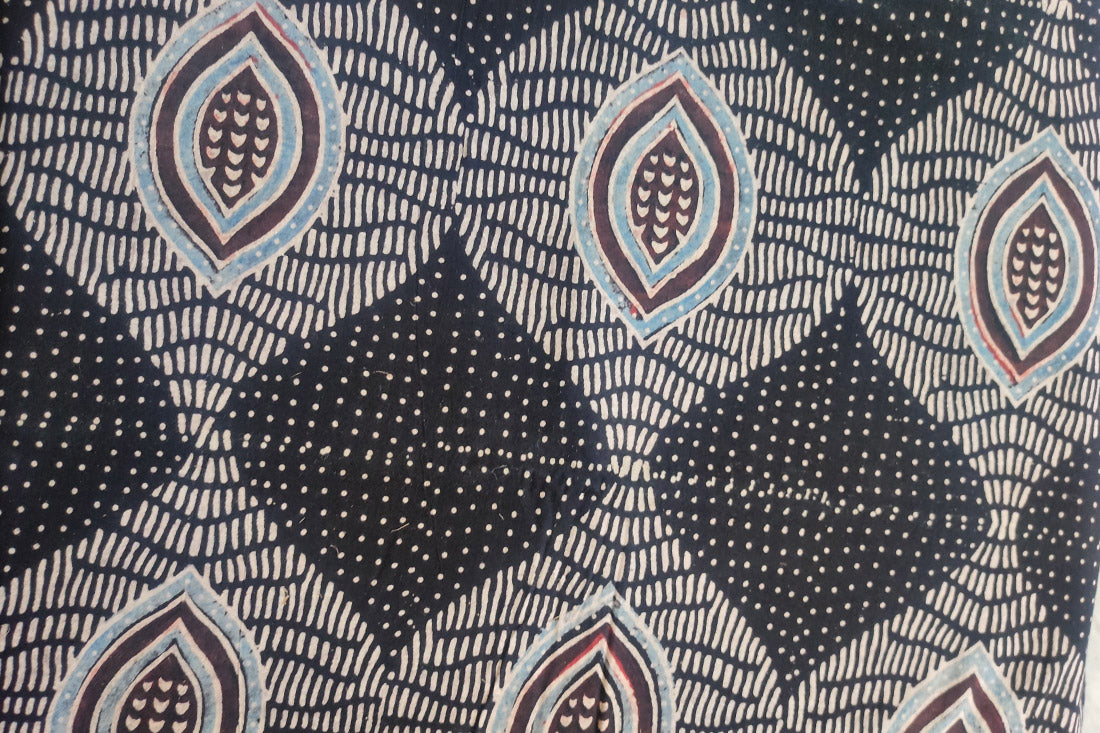 BLACK AJRAKH HAND BLOCK PRINTED COTTON FABRIC-HF6388
