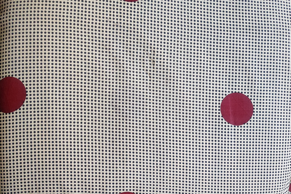 BAGRU RED POLKA DOTS HAND BLOCK PRINTED COTTON FABRIC-HF6392