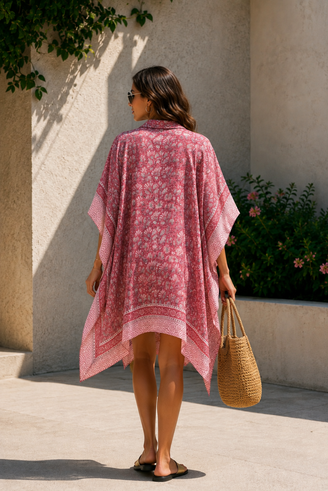 PINK BLOCK PRINTED KAFTAN TOP-NVK559