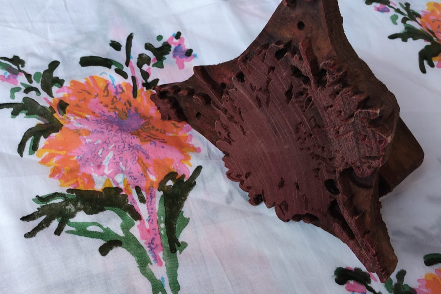 Floral Hand Block Printed Running Fabric Natural Dyed Dress Materiel HF6402