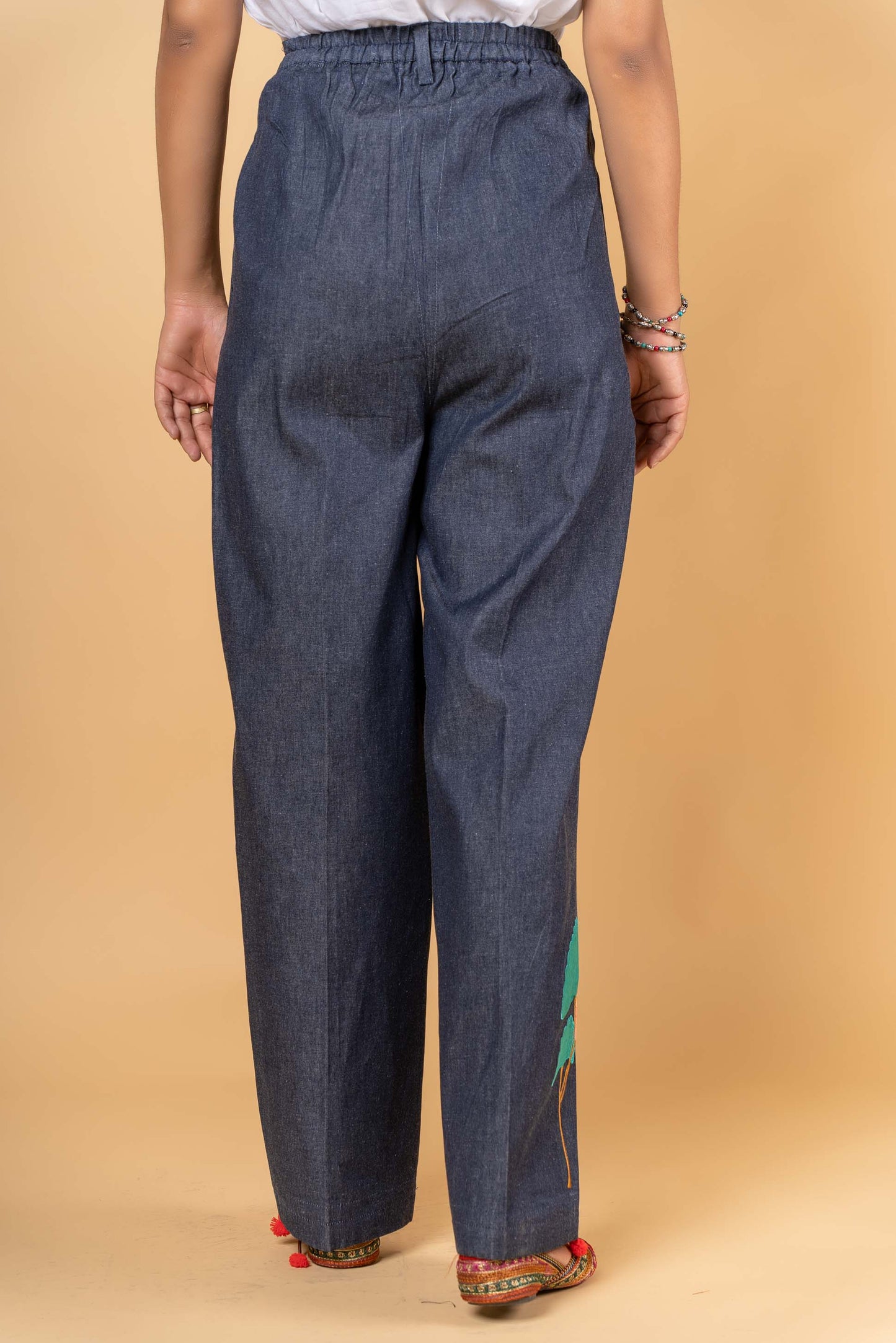 DENIM EMBROIDERED HIGH WAIST PANT-NFB22