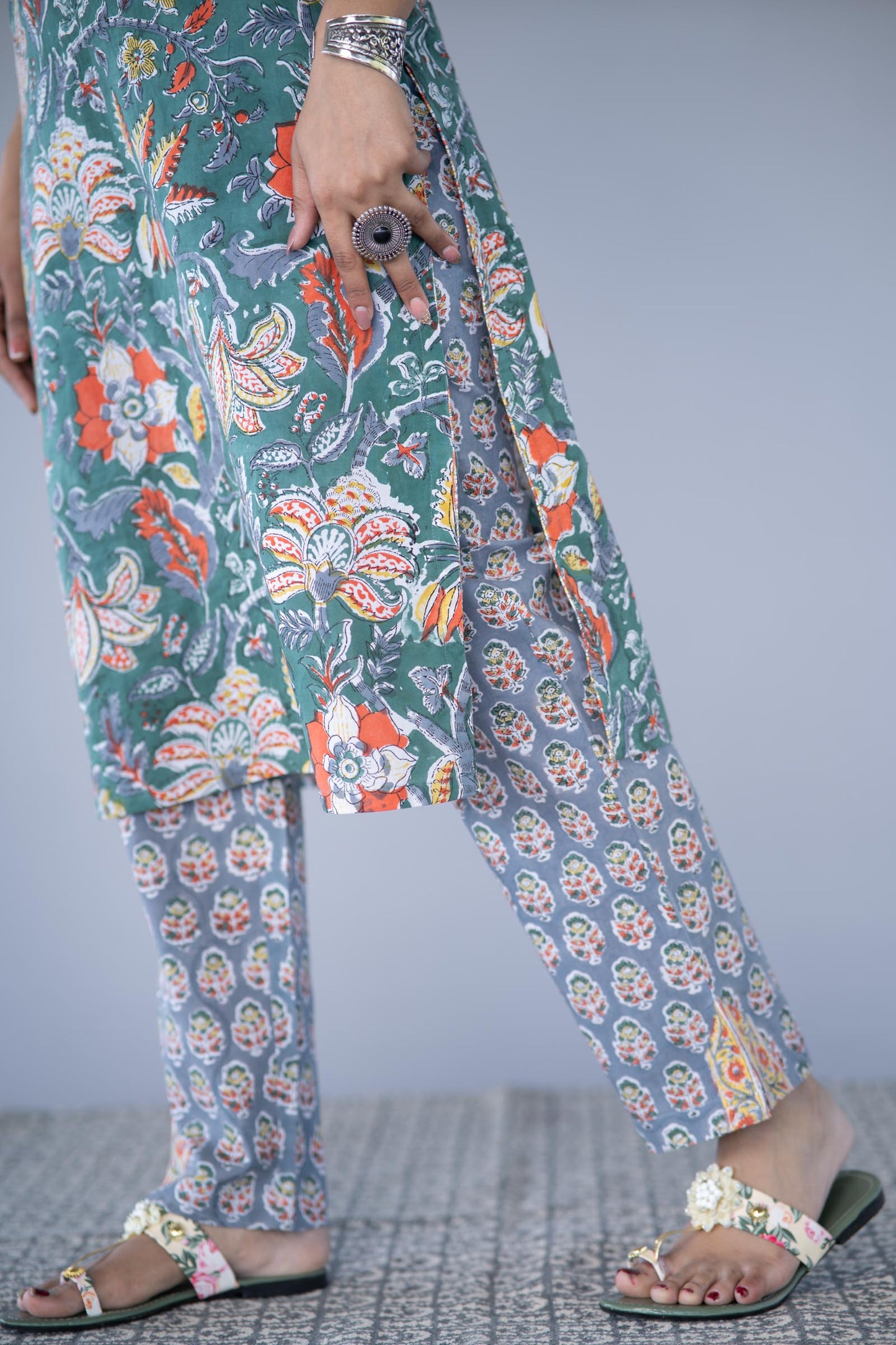 GREEN BLOCK PRINTED 3 PIECE SET-NVKS723