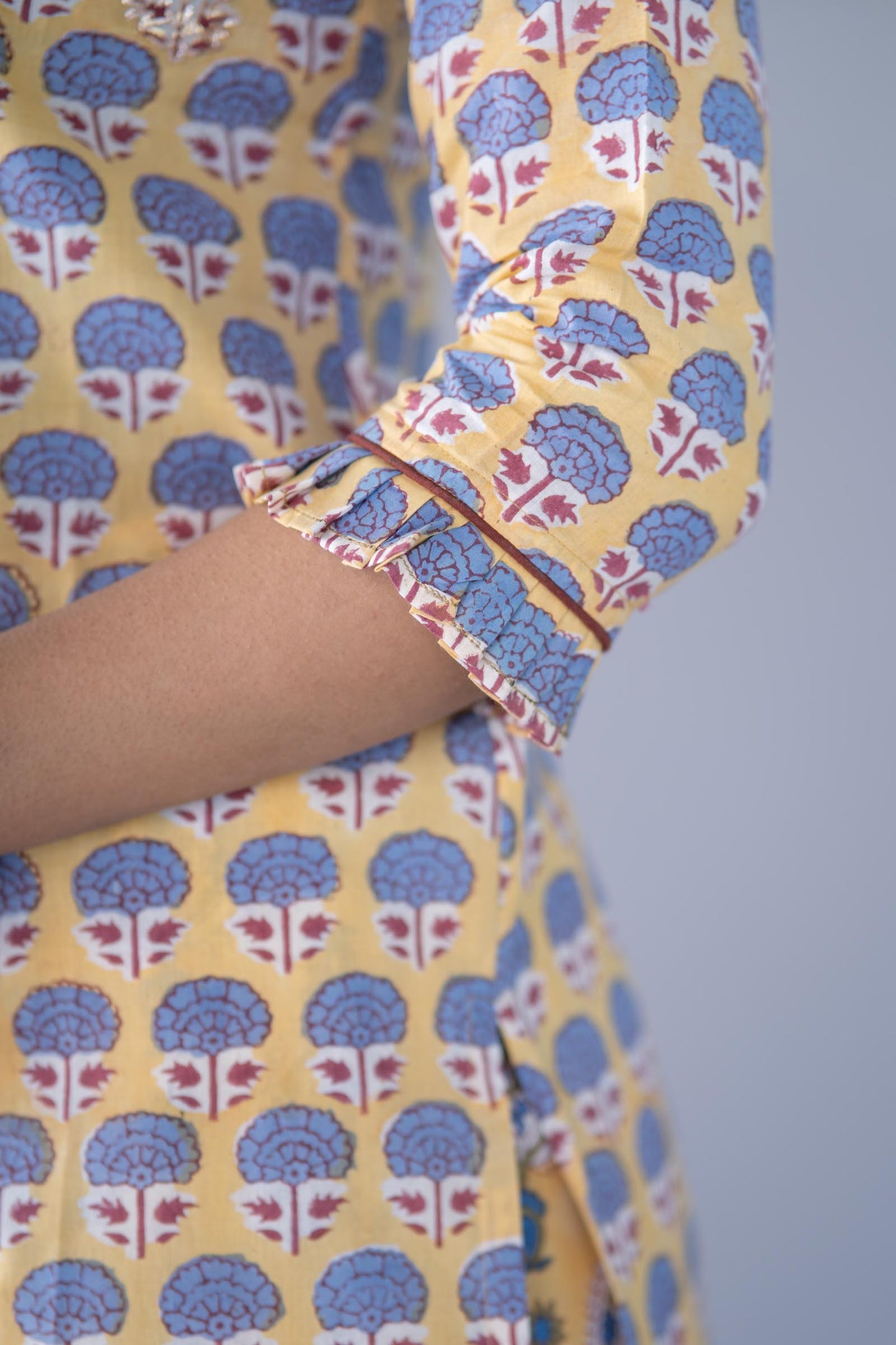 YELLOW BLOCK PRINTED KURTA -NVKS743