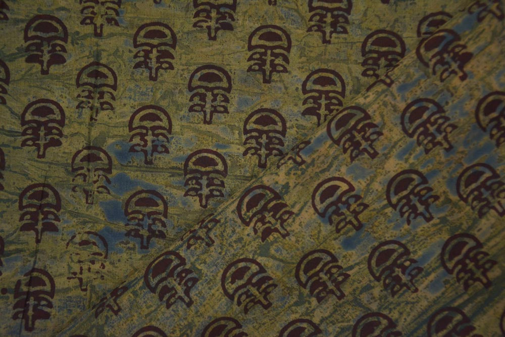 NATURAL DYE BRUSH BLOCK PRINT FABRIC-4641