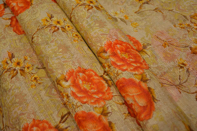 ALMOND ORANGE FLORAL KOTA DORIA FABRIC-HF2722