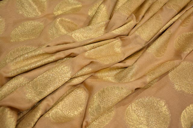 GOLDEN BEIGE BANARASI ART SILK FABRIC-NVHF1993