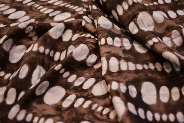 BROWN AND WHITE CIRCLE PRINT FINE RAYON FABRIC-RF25