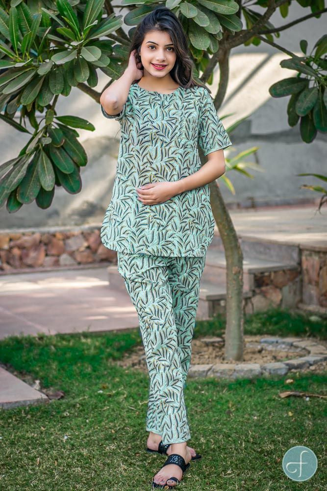 SKY BLUE BLOCK PRINTED NIGHT SUIT-NS98