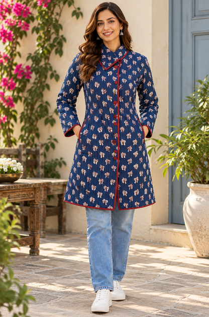 Natural Indigo Bukhara Quilted Coat