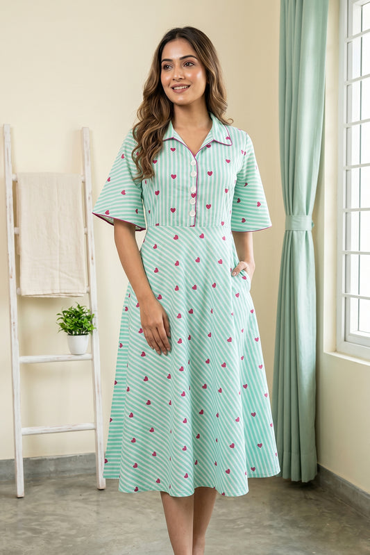 Green Stripes Dress -NFD91