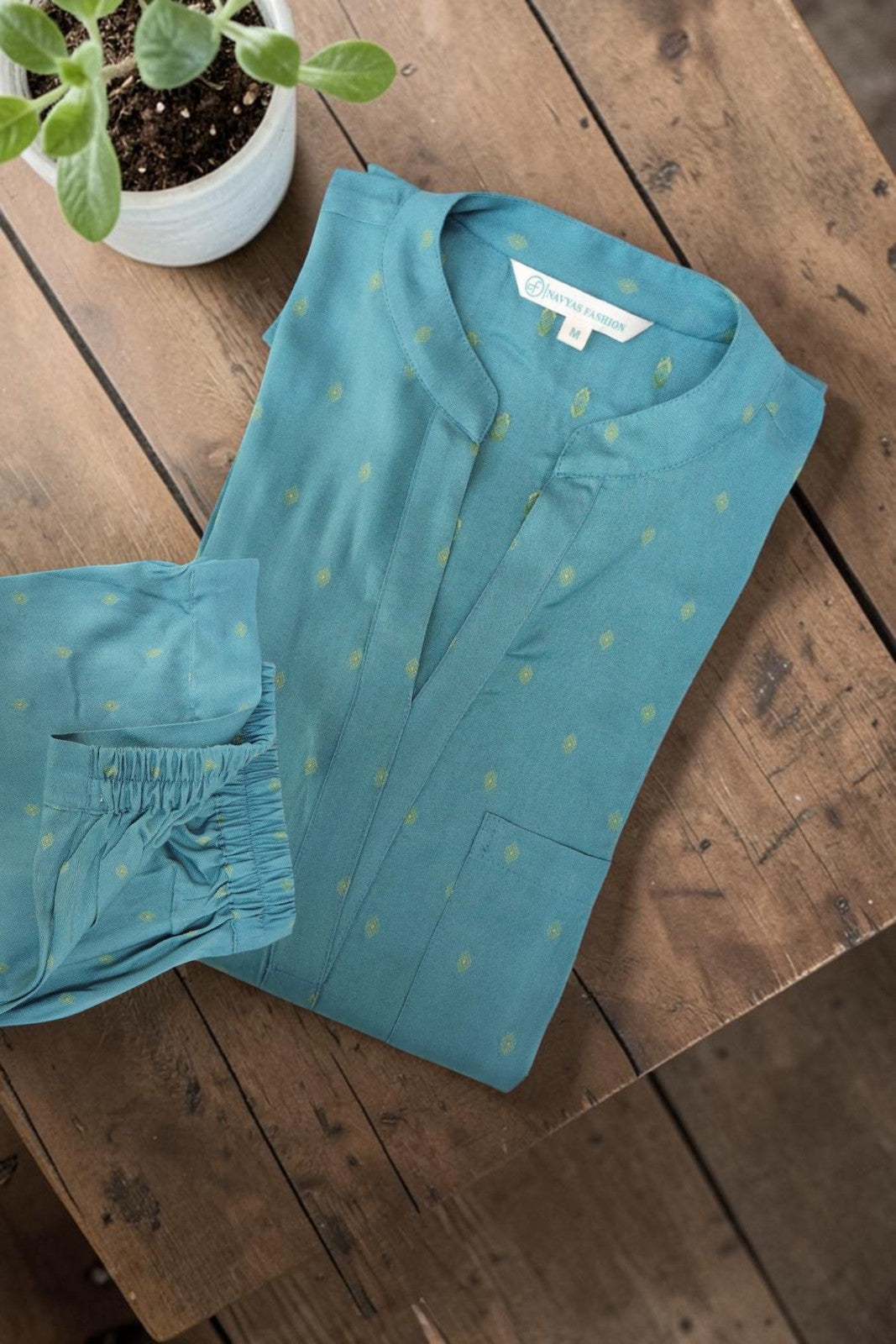 Dusty Aqua Zari Dobby Co-ord Set-NVCD47