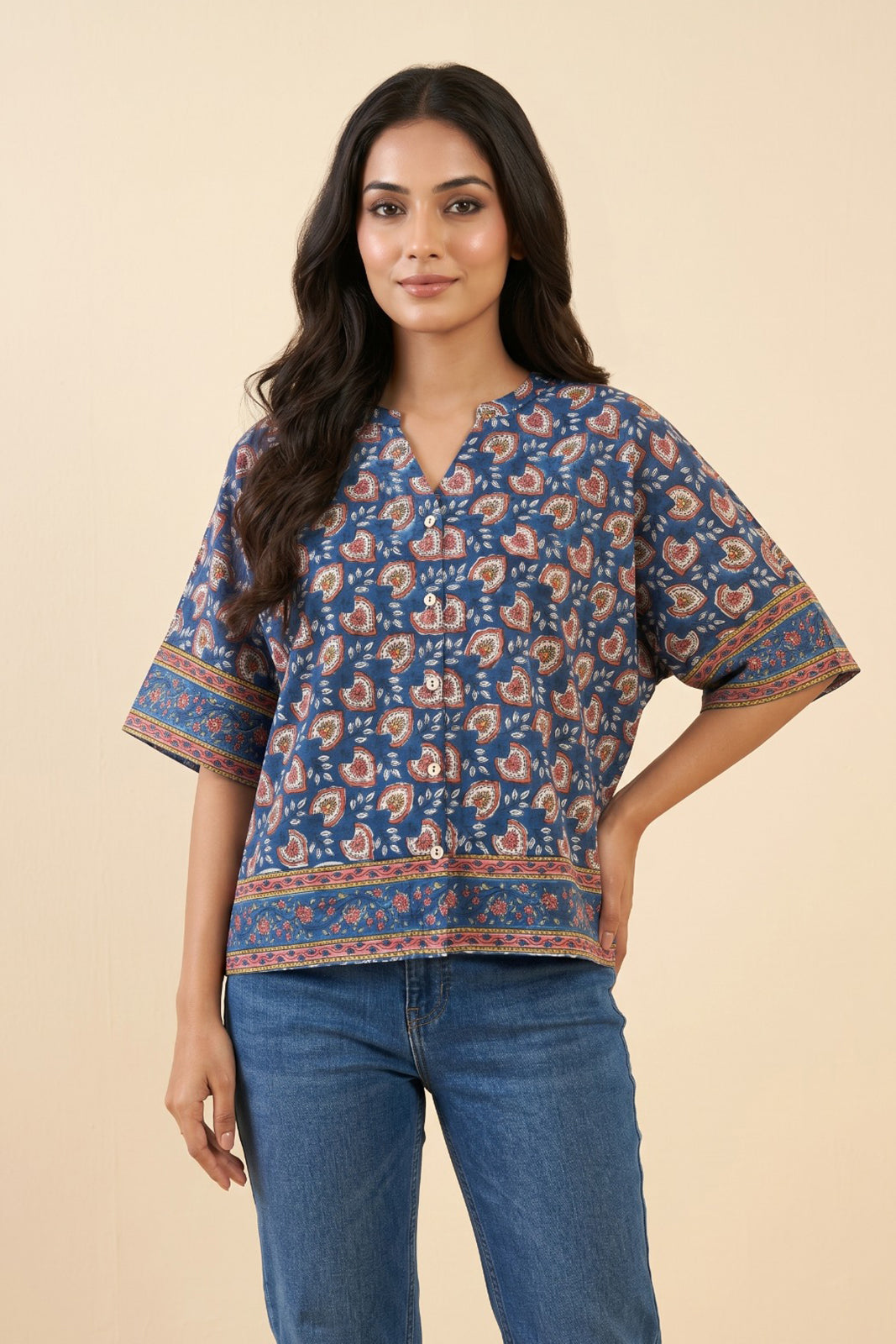 NAVY BLUE FLORAL COTTON TOP-NFT163
