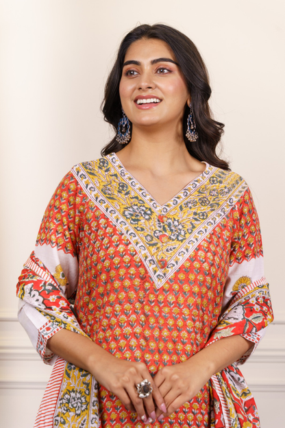 Orange White kurta-KS783