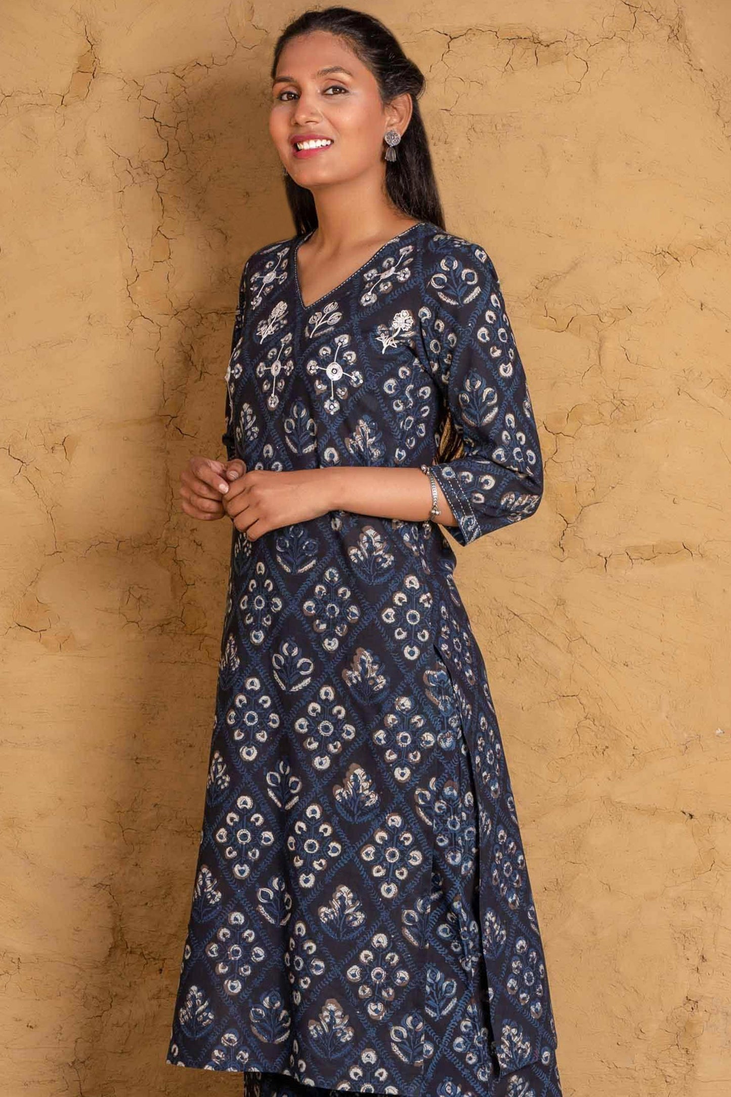 Ajrakh Embroidered Block Printed Kurta-KS596