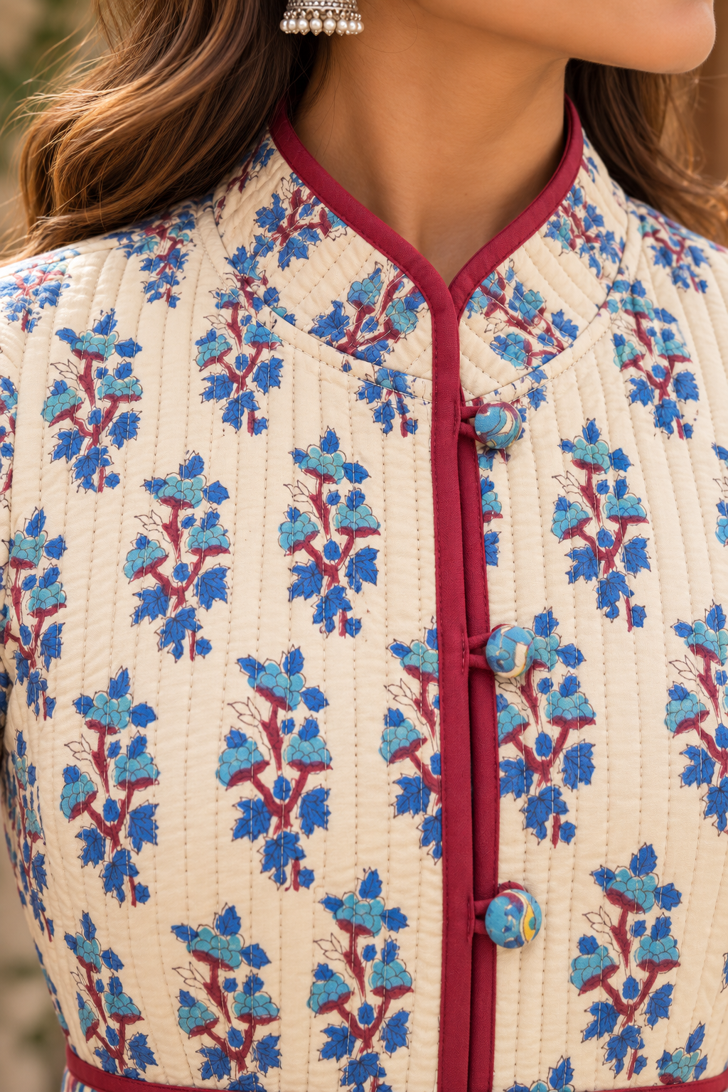 Pastel Blue Quilted Belted Jacket