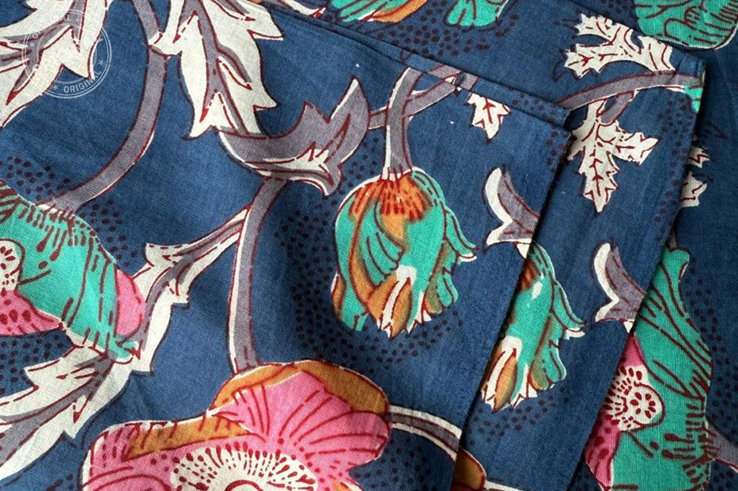 Floral Hand Block Printed Running Fabric Natural Dyed Dress Materiel HF6406