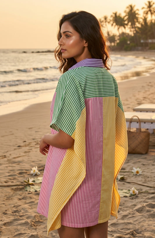 Multi Color Block Print Cotton  Kaftan - NVK576