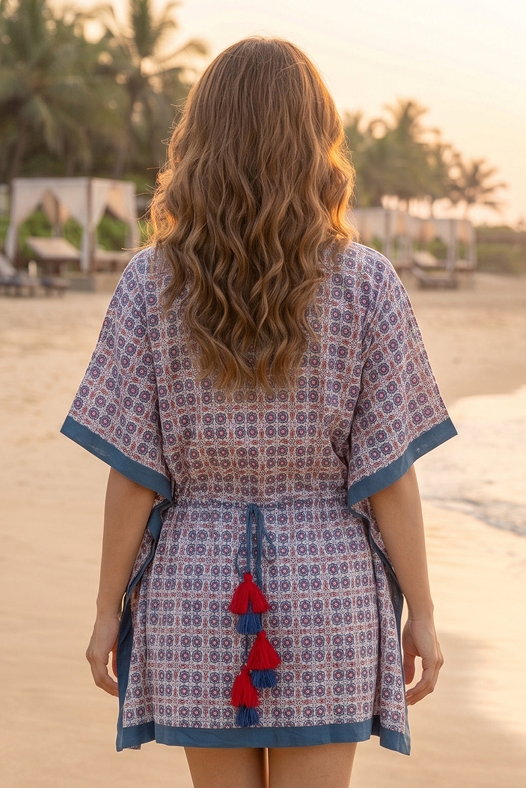 OCEAN BLUE BLOCK PRINT KAFTAN TOP - NVK596